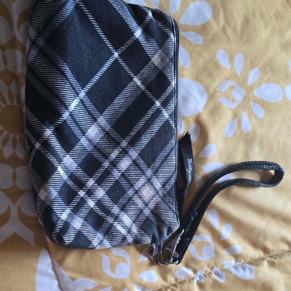 Thirty-One Black and White Plaid Wristlet